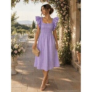 Banana Republic Lavendar Midi Dress Cottage Core Summer Wedding Ruffle Sleeve